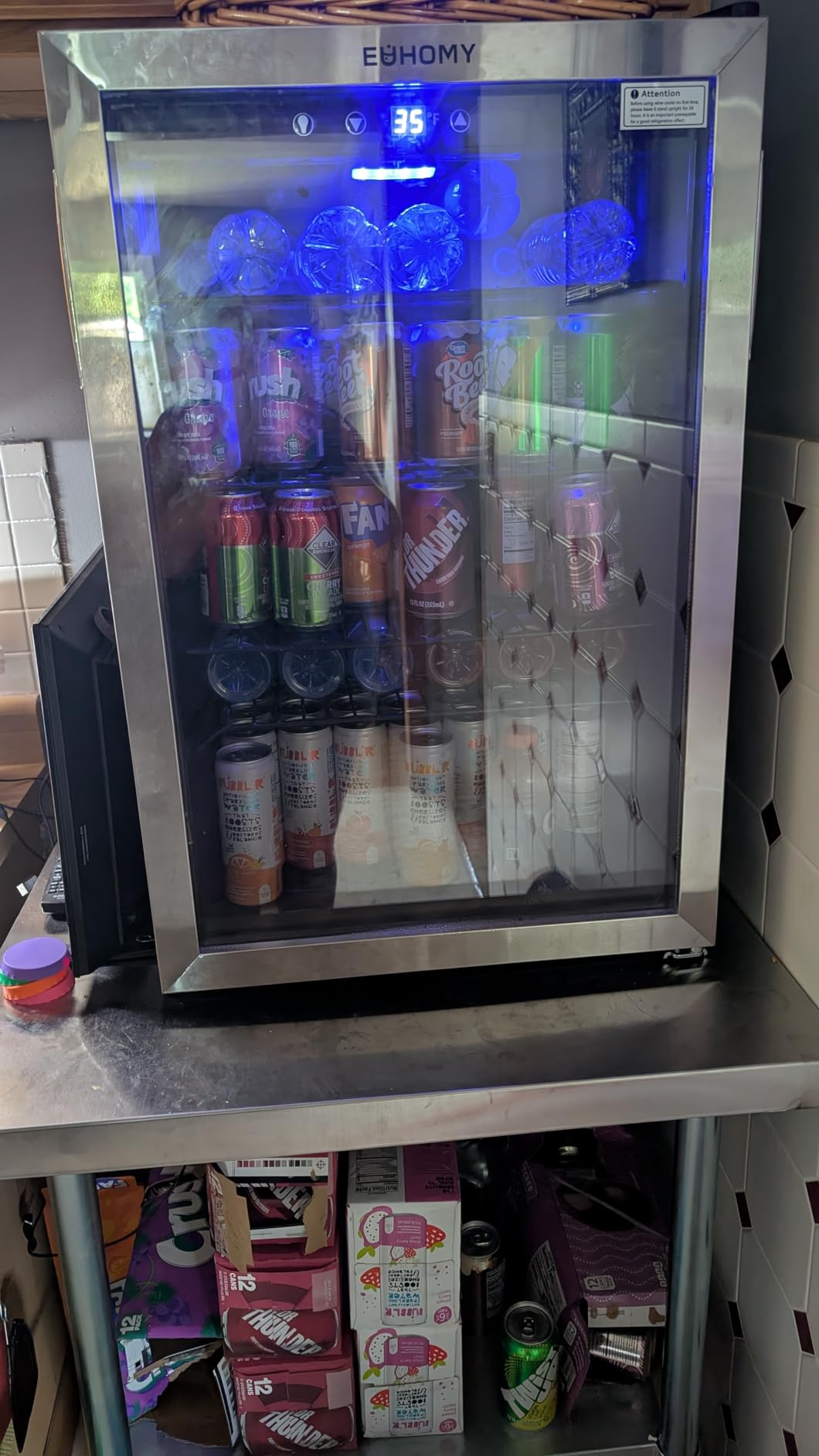 EUHOMY 130 Can Mini Fridge, Beverage Refrigerator with Glass Door, Black | 3.2 Cu.ft Capacity, 37°F to 61°F, Compressor Cooling, Digital Temperature Control, Removable Shelves, Home Bar Office Use customer photo 1