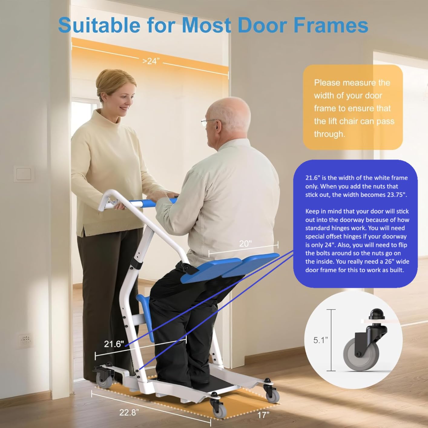 Electric Patient Lift with Divided Leg Sling - 400LBS Heavy Duty Transfer Chair for Elderly, Full-Range Open Base Slides Under Bed/Chair, Fast Folding Homecare Lift with Braked Casters customer photo 1