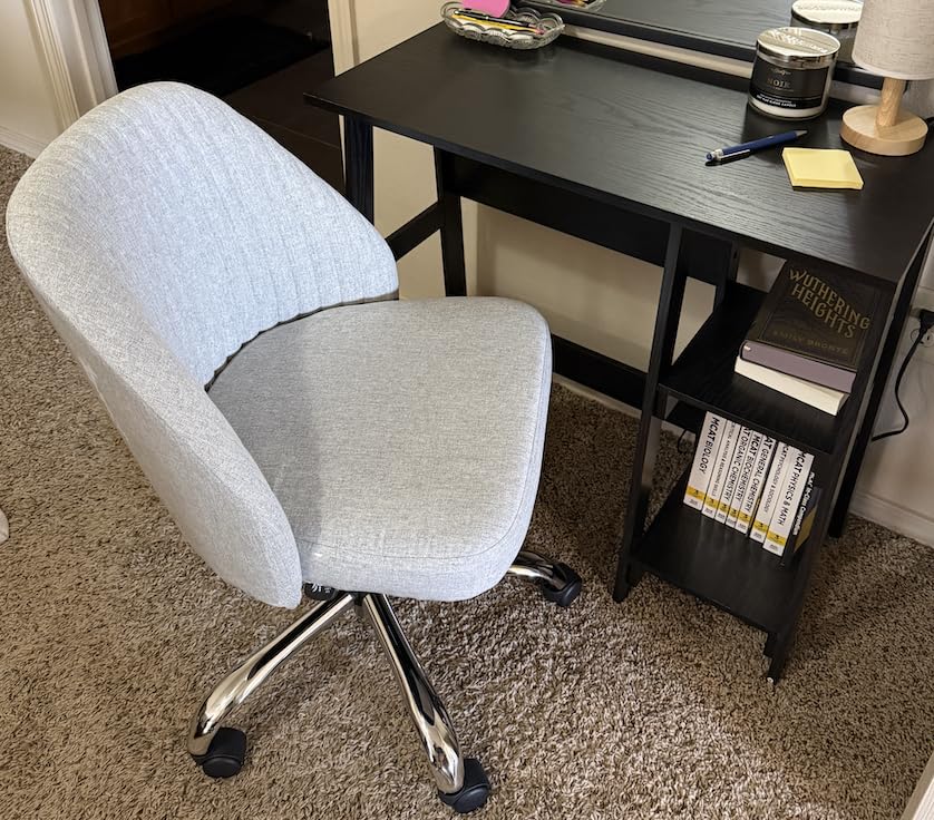 DUMOS Office Chair, Comfy Desk Chair Rolling Vanity Swivel Task Chairs with Wheels, Wide Seating Armless Height Adjustable Computer Chairs for Home,Bedroom,Student,Adults, Dull Gray customer photo 2