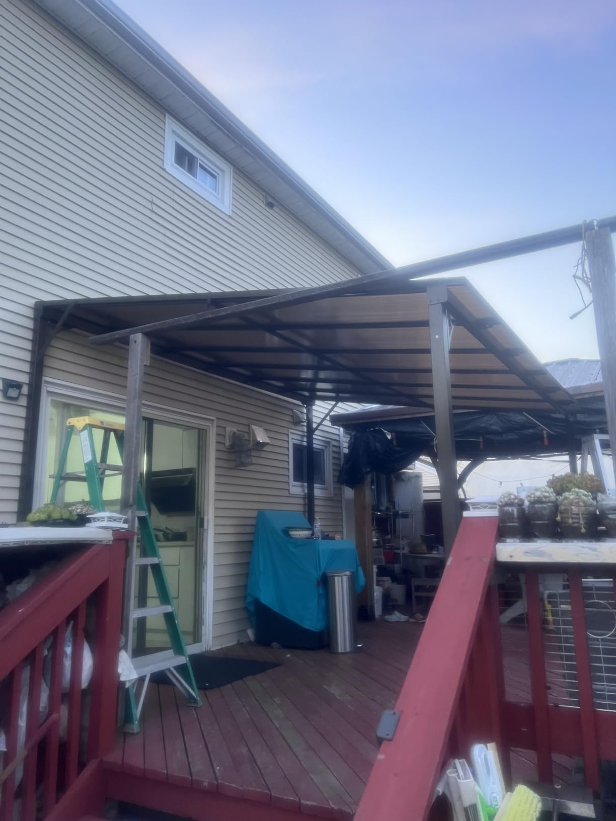 Aoxun 10'x12' Lean to Gazebo with Mosquito Net and Curtains, Aluminum Frame, Polycarbonate Panel, Wall Mounted Pergola with Sloped Roof for Backyard, Porch, Deck customer photo 1