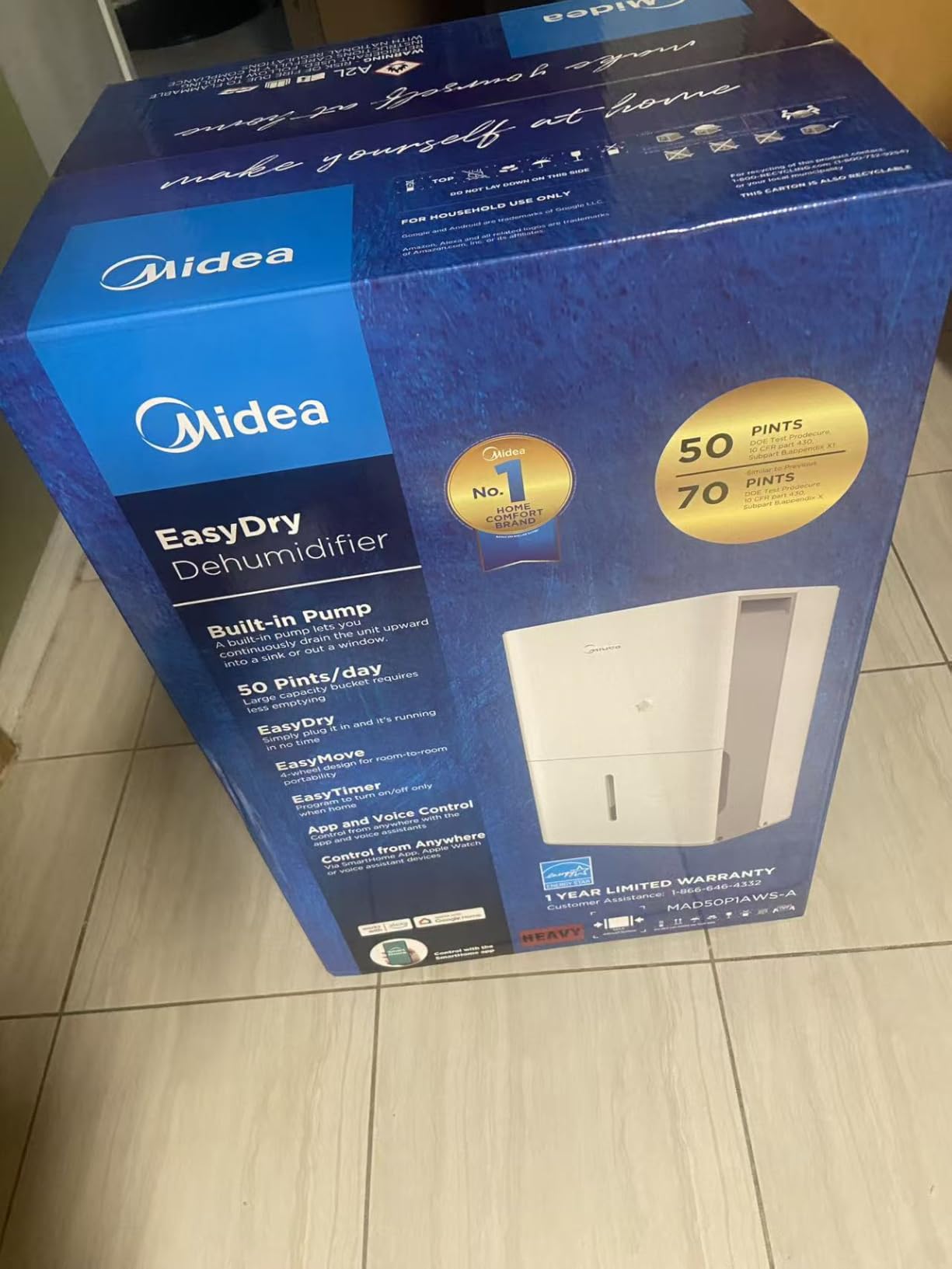 Midea 50 Pint Dehumidifier with Pump, 4,500 Sq. Ft, Energy star | Reusable Air Filter, Continuous Drainage, Wi-Fi Enabled, Works with Alexa, Quiet Operation for Basement, Home customer photo 2