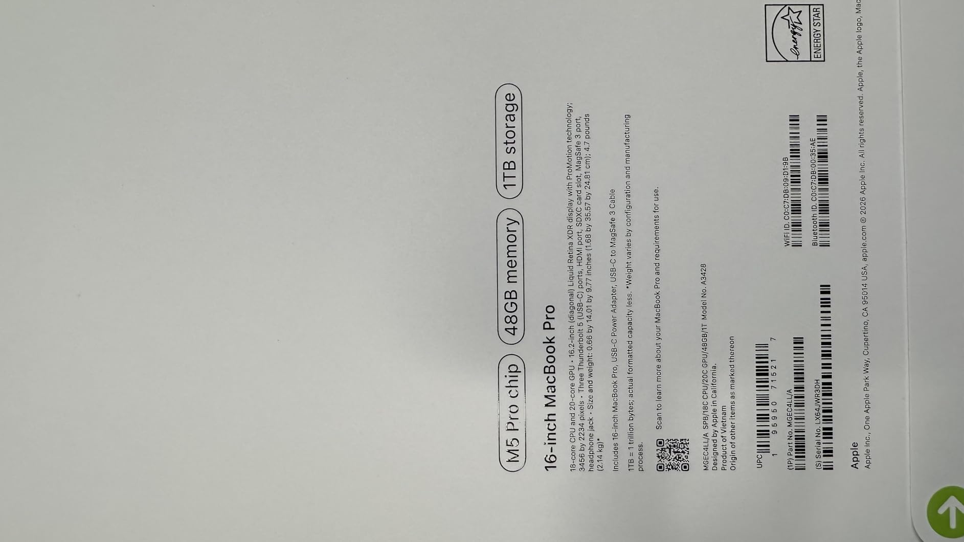 Apple 2026 MacBook Pro Laptop with Apple M5 Pro chip with 18-core CPU and 20-core GPU: Built for AI, 16.2-inch Liquid Retina XDR Display, 24GB Unified Memory, 1TB SSD, Wi-Fi 7; Silver customer photo 1