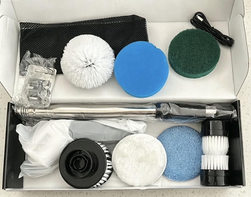 YKYI Electric Spin Scrubber, Cordless Power Scrubber Cleaning Tool with 8 Replaceable Heads and Extension Handle for Bathroom, Tub, Tile, Floor, Grout and Car (White) customer photo 1