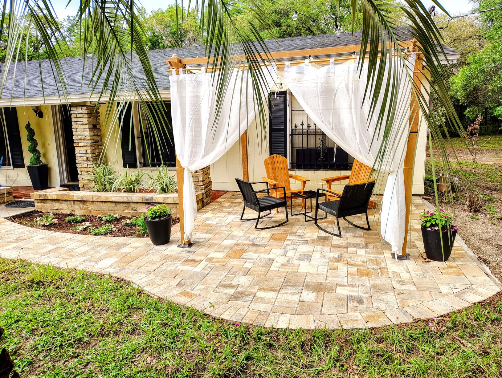 KYBOLT 10x10 Ft Outdoor Pergola Aluminum Pergola with Retractable Canopy Wood-Grain Sun Shade Shelter for Garden Patio Backyard Deck(Gray) customer photo 2