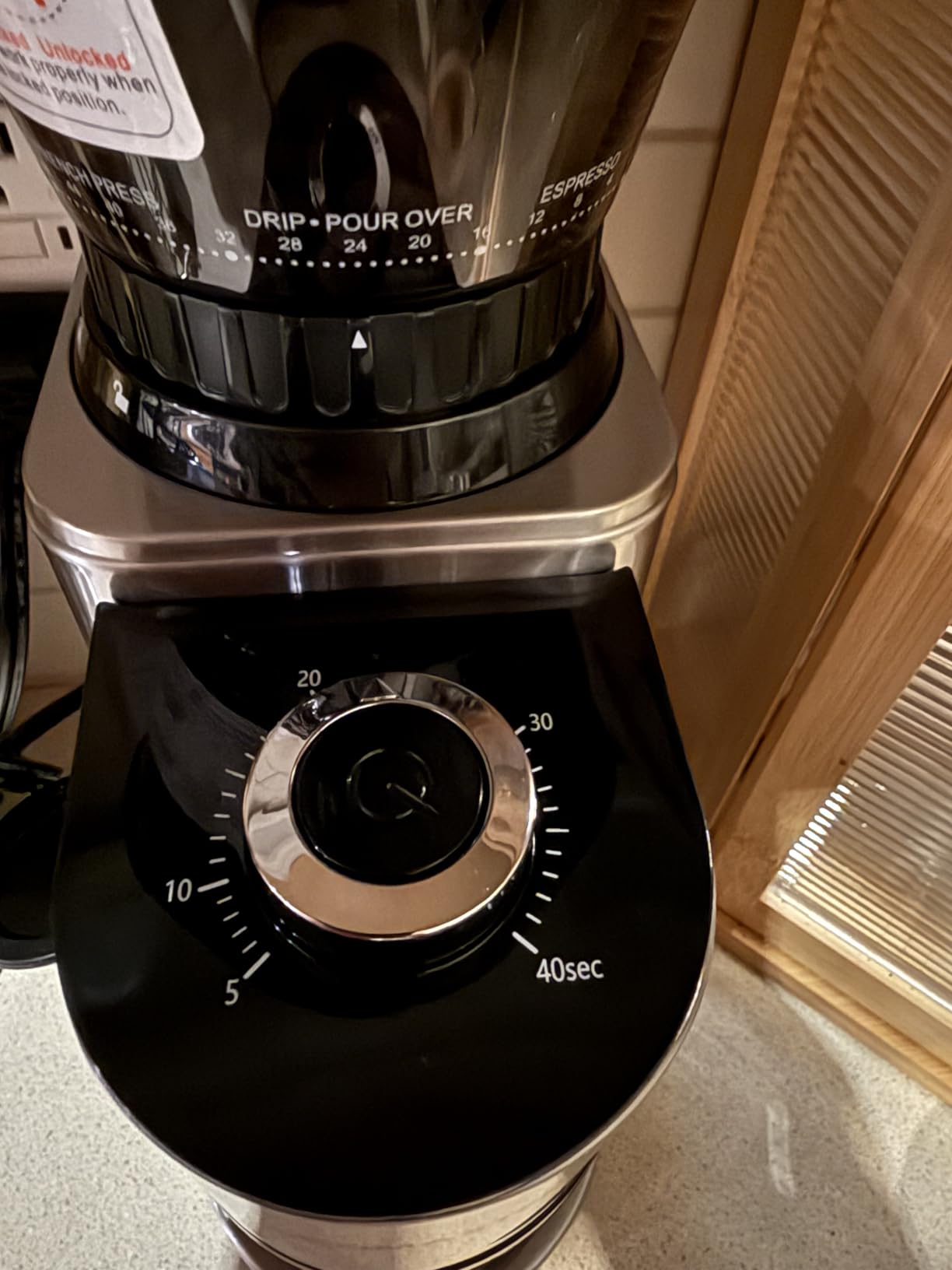 Aromaster Conical Coffee Bean Grinder with 48 Grind Settings, Burr Coffee Grinder for Home Use, Stainless Steel, 40 Seconds Adjustable Timer, Anti-static, Easy to Clean with Brush, Classic Silver customer photo 2