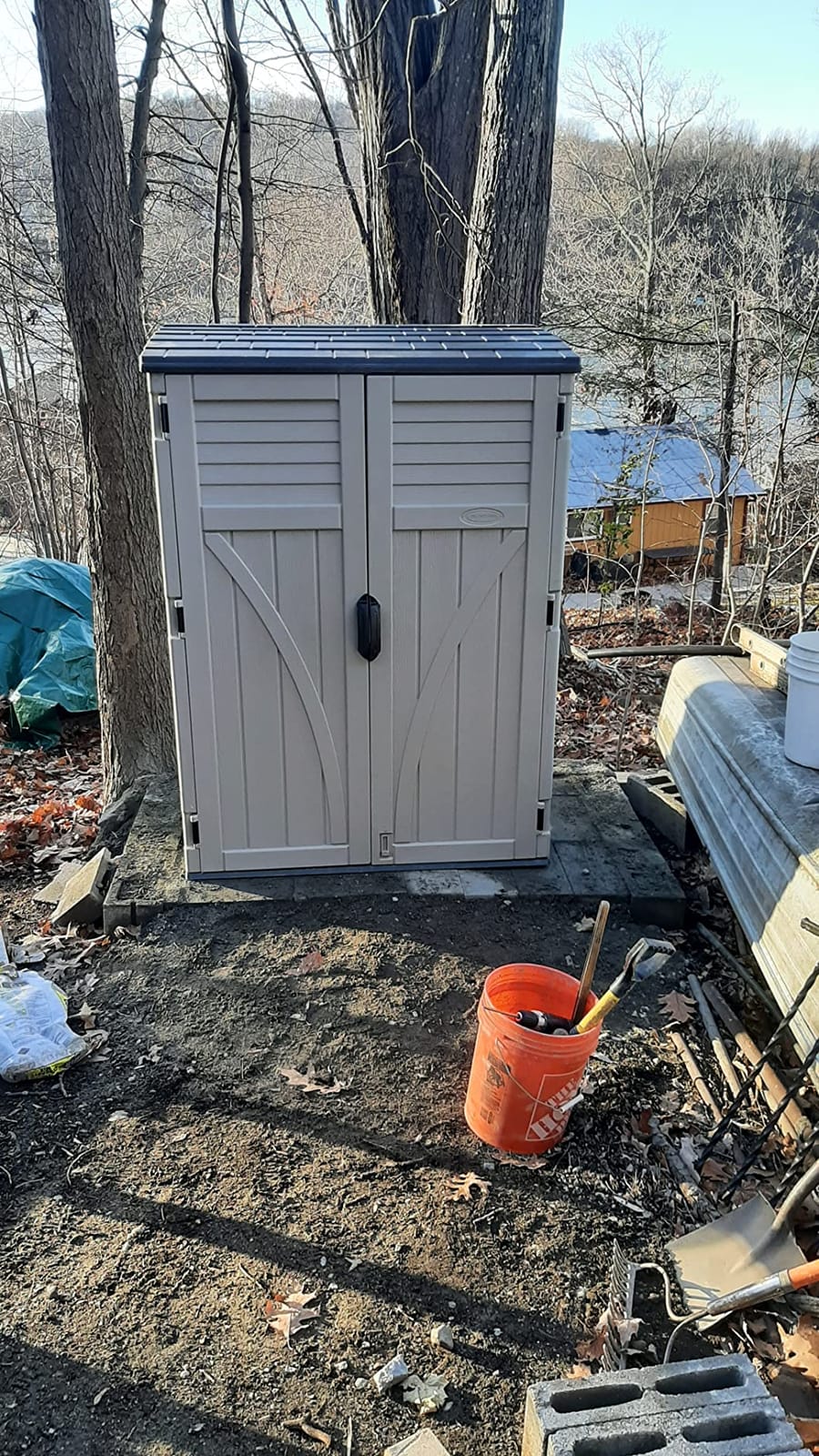Suncast Outdoor Storage Shed, Water Resistant Resin Vertical Outdoor Storage Cabinet for Patio, Garden Tools, Cushions, & Equipment, Weatherproof Multi-Wall Design, 54 cu. ft., Made in USA customer photo 1
