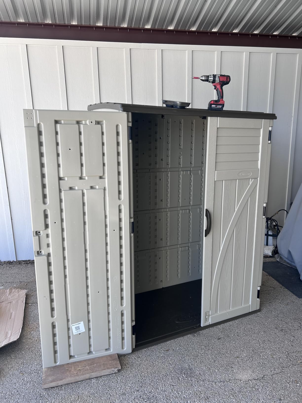 Suncast Outdoor Storage Shed, Water Resistant Resin Vertical Outdoor Storage Cabinet for Patio, Garden Tools, Cushions, & Equipment, Weatherproof Multi-Wall Design, 54 cu. ft., Made in USA customer photo 2