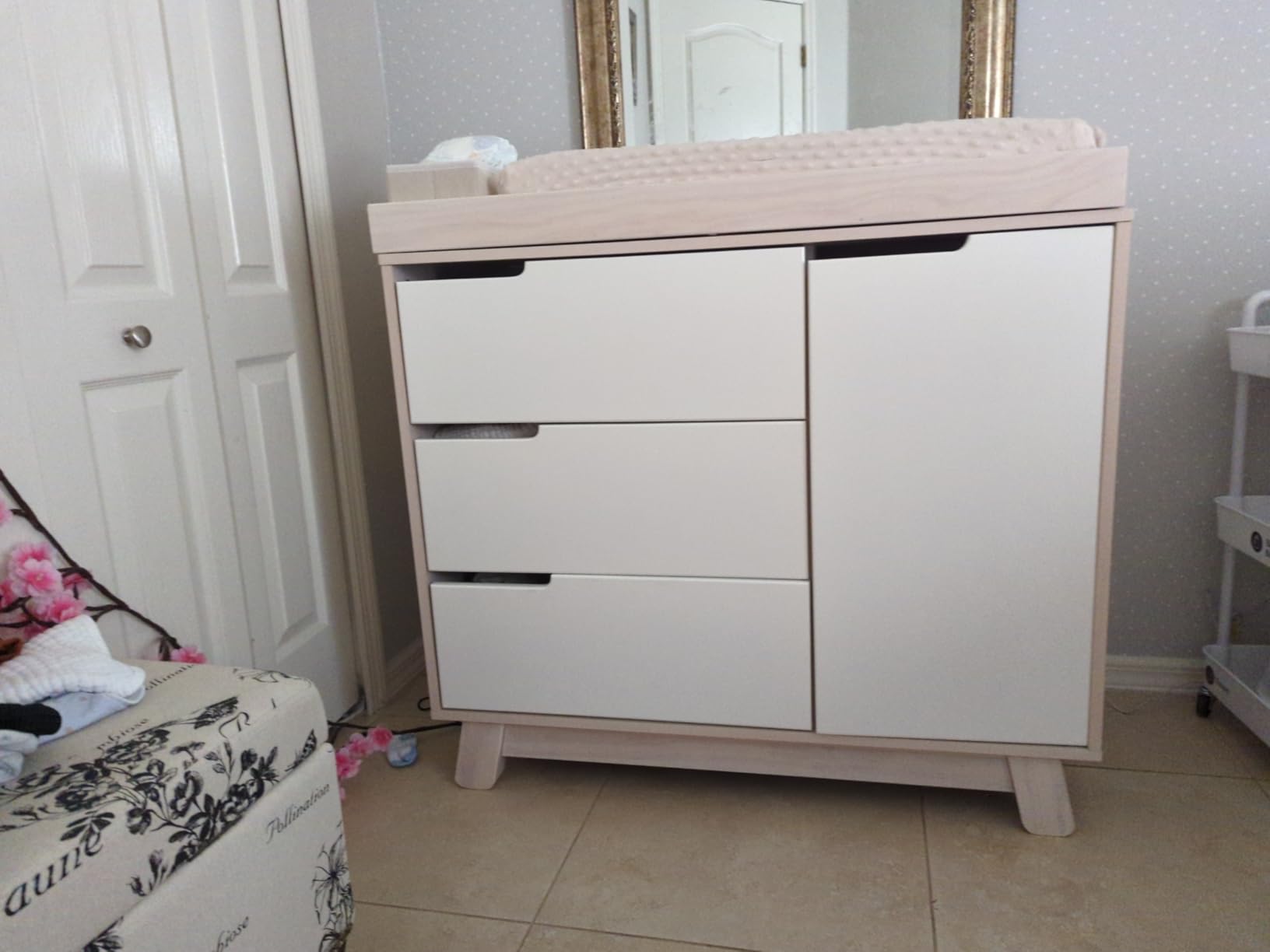 Babyletto Hudson 3-Drawer Changer Dresser with Removable Changing Tray in Washed Natural and White, Greenguard Gold Certified customer photo 2