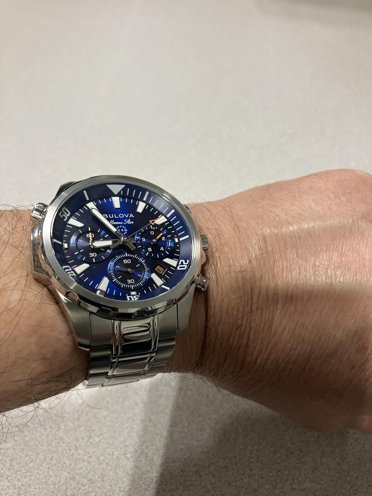 Bulova Men's Marine Star Series B Stainless Steel 6-Hand Chronograph Quartz Watch, Blue Dial Style: 96B256 customer photo 1