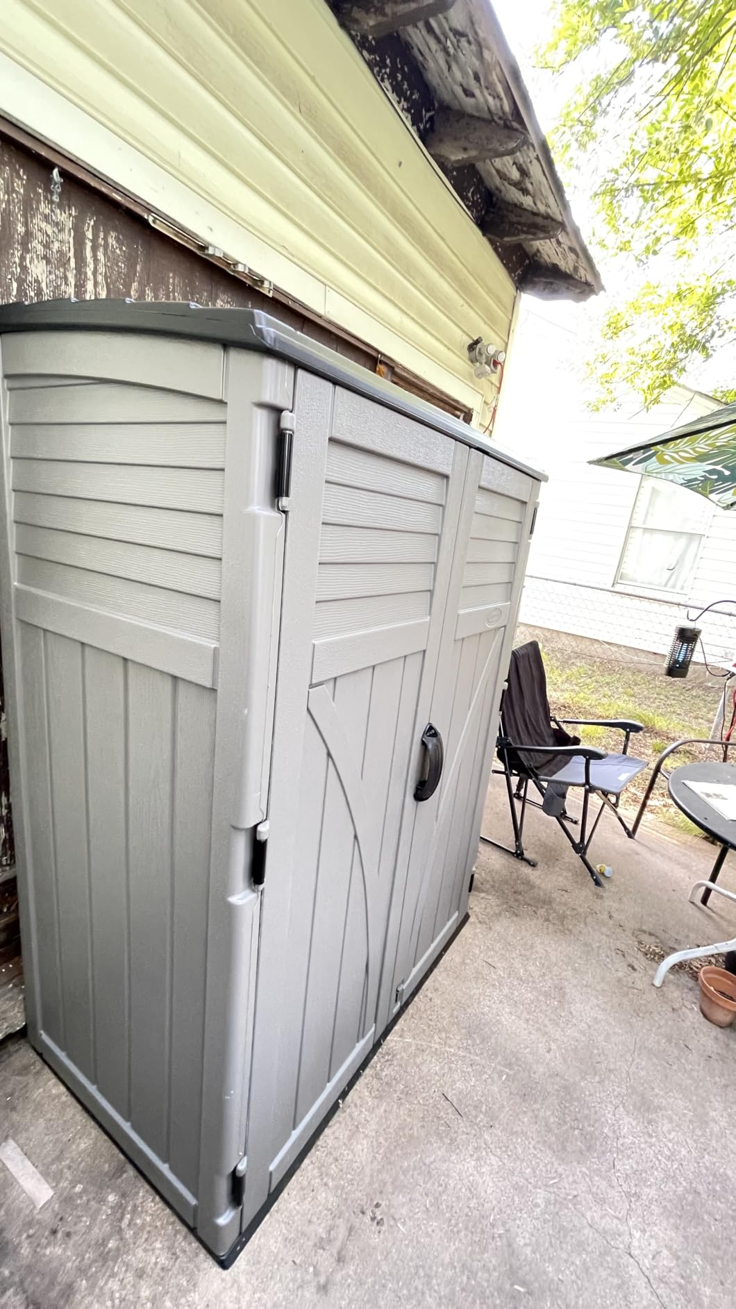 Suncast 54 Cu Ft Medium Vertical Storage Shed, Stoney, Made in USA customer photo 1