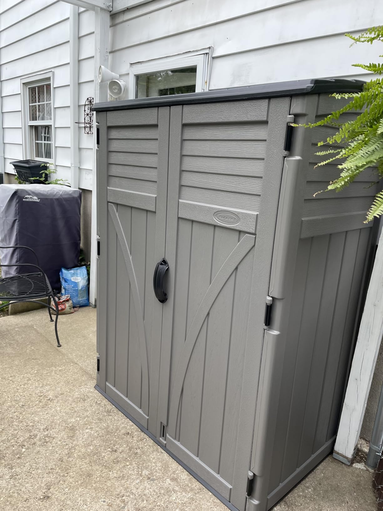 Suncast 54 Cu Ft Medium Vertical Storage Shed, Stoney, Made in USA customer photo 2