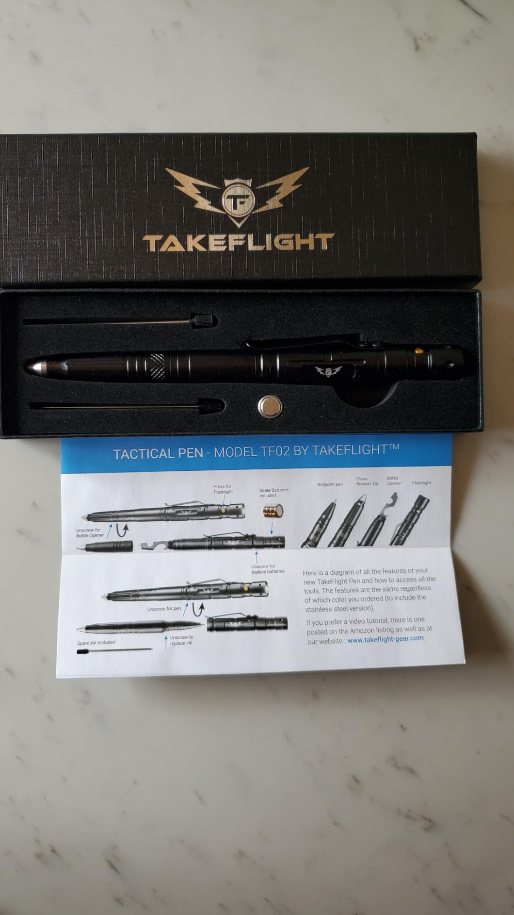 Tactical Pen - Self Defense Survival EDC Pen with LED Flashlight, Glass Breaker & Bottle Opener - Military Multitool Pen for Men & Women - Veteran-Owned TakeFlight - 2 Ink Refills + Extra Battery customer photo 2