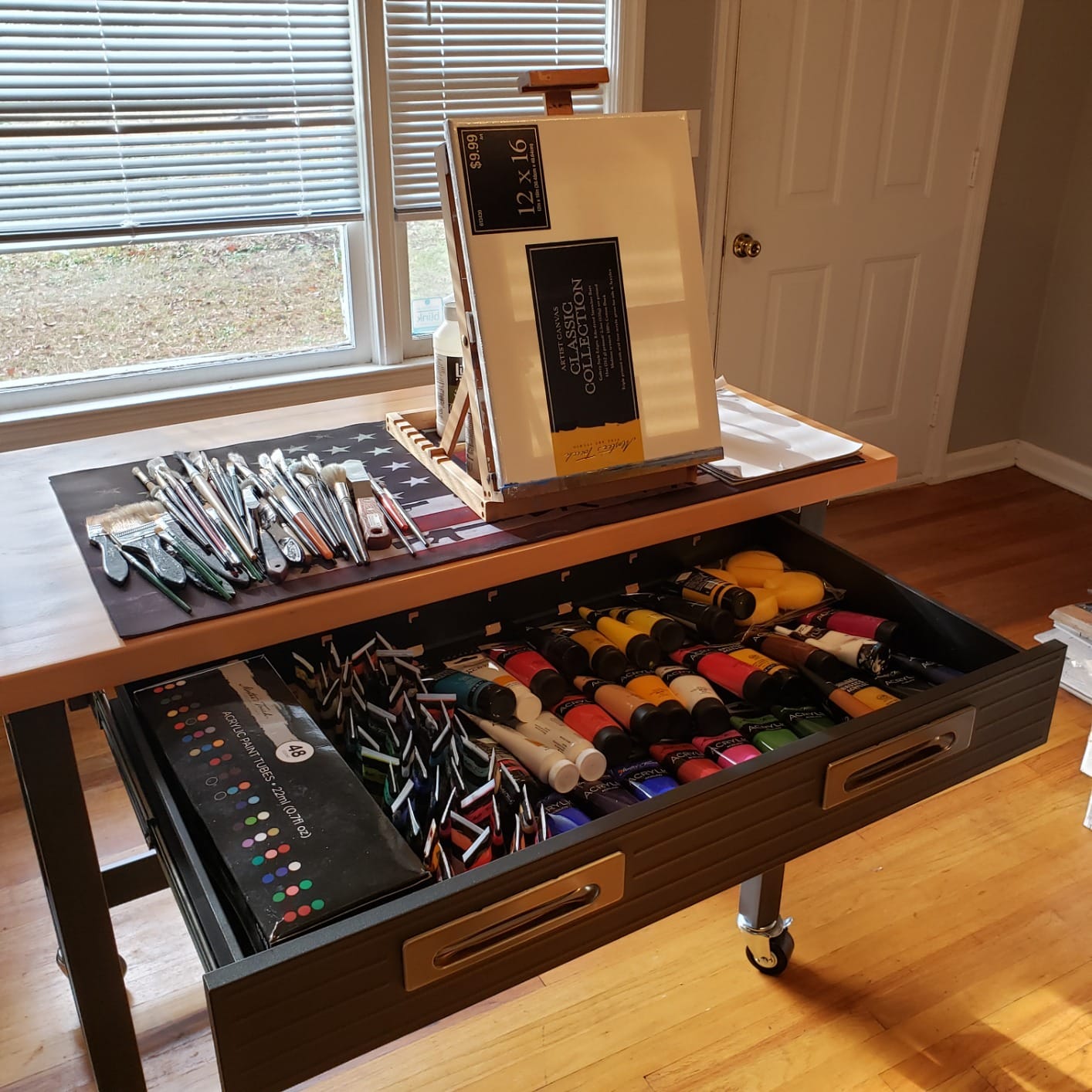 Seville Classics UltraGraphite Wood Top Workbench on Wheels with Sliding Organizer Drawer Table, 48