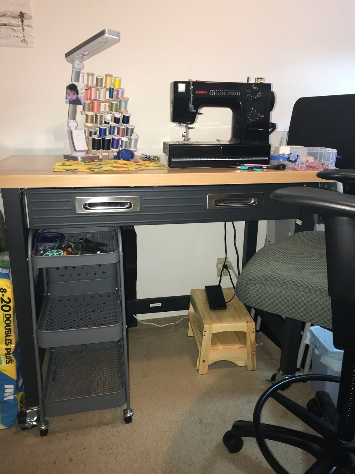 Seville Classics UltraGraphite Wood Top Workbench on Wheels with Sliding Organizer Drawer Table, 48