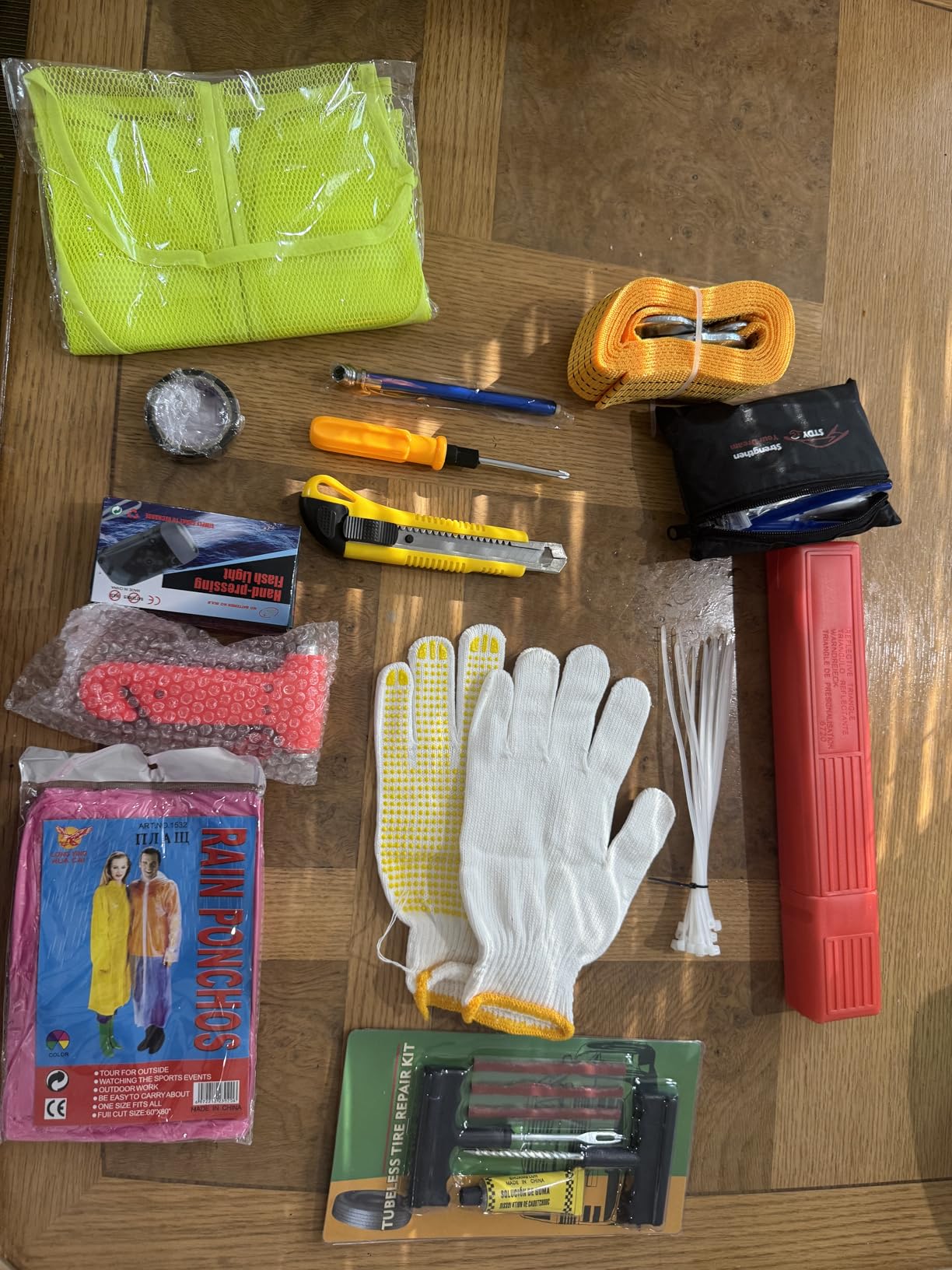 STDY Car Roadside Emergency Kit, Vehicle Truck Safety Road Side Assistance Kits Auto Accessory, with Jumper Cables, Tow Rope, Reflective Triangle, Tire Pressure Gauge, etc customer photo 2