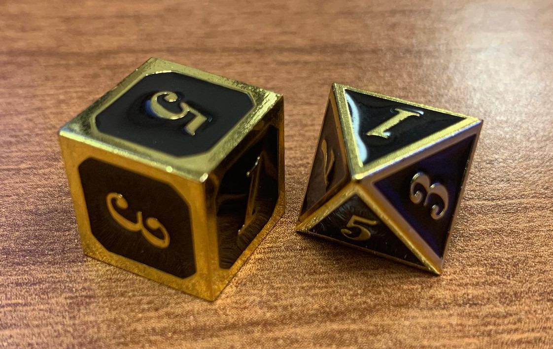 Metal Dice Set D&D, 7 die Metallic Polyhedral Dice Set with Gift Metal Box and Gold Number (Black and Gold) customer photo 2