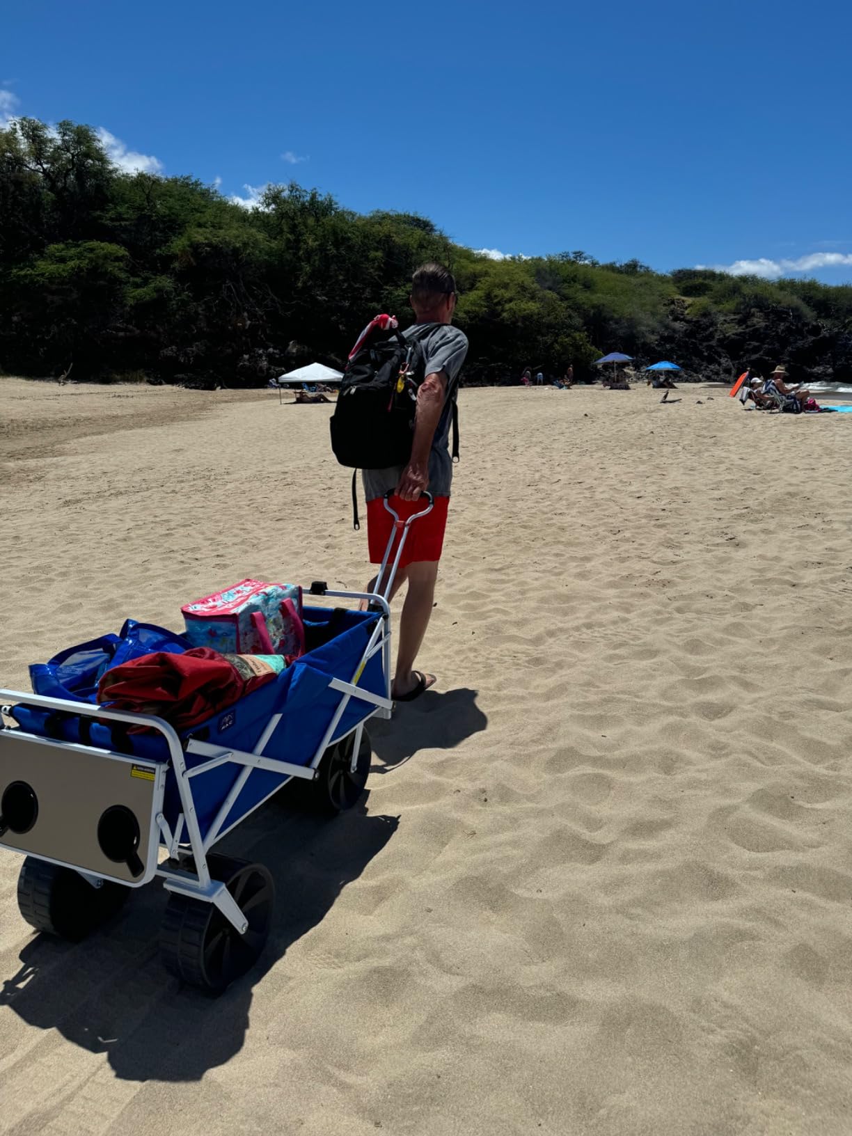 MacSports All Terrain Beach Wagon with Side Table|Heavy Duty Collapsible Folding Cart with Large Wheels for Beach Day, Picnic, Camping, Outdoor Activities | Blue/White customer photo 2