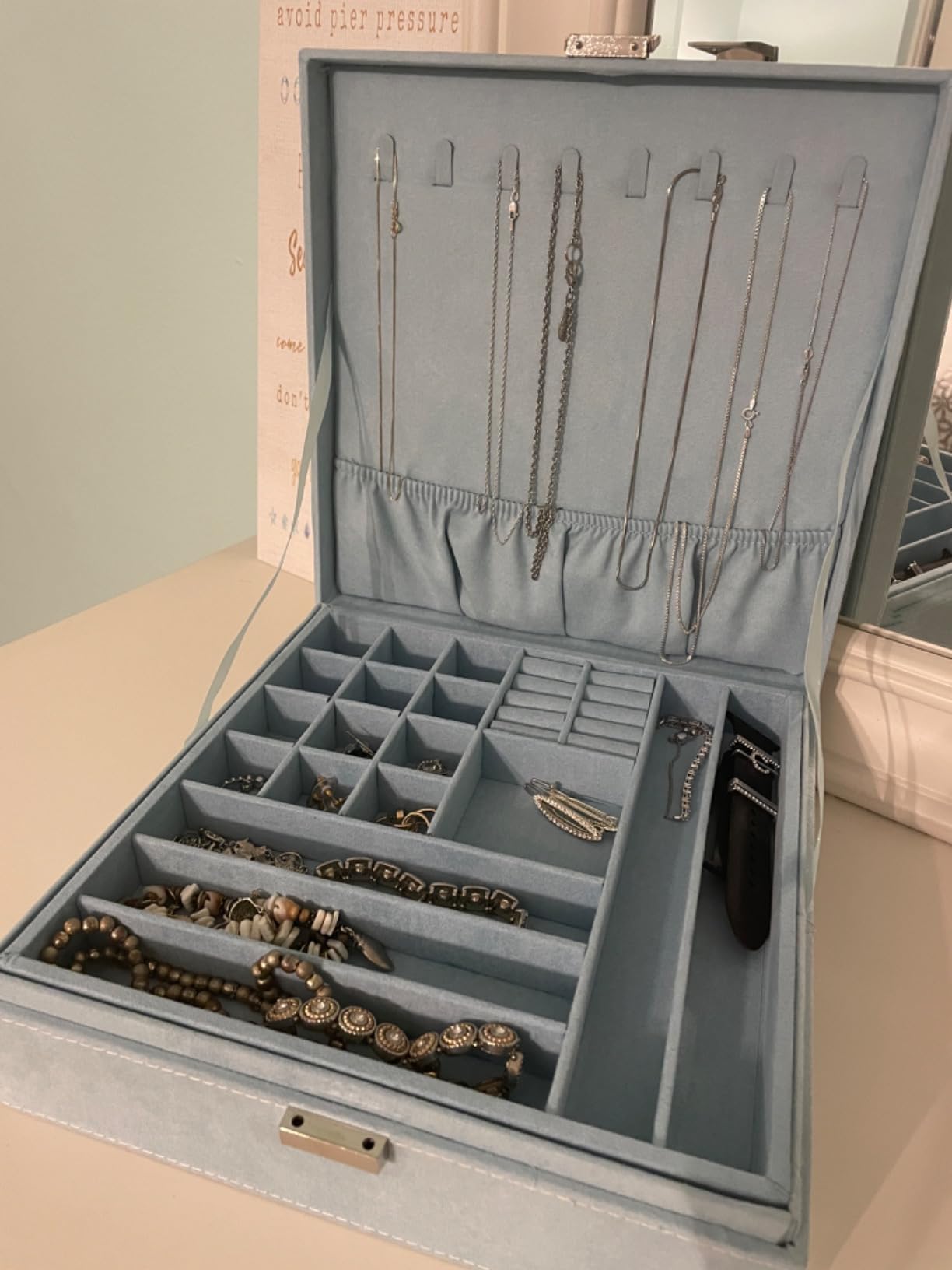 ProCase Velvet Jewelry Box Organizer for Women -Black | 2 Layer Jewelry Display Storage Holder Case for Necklace Earrings Bracelets Rings customer photo 2