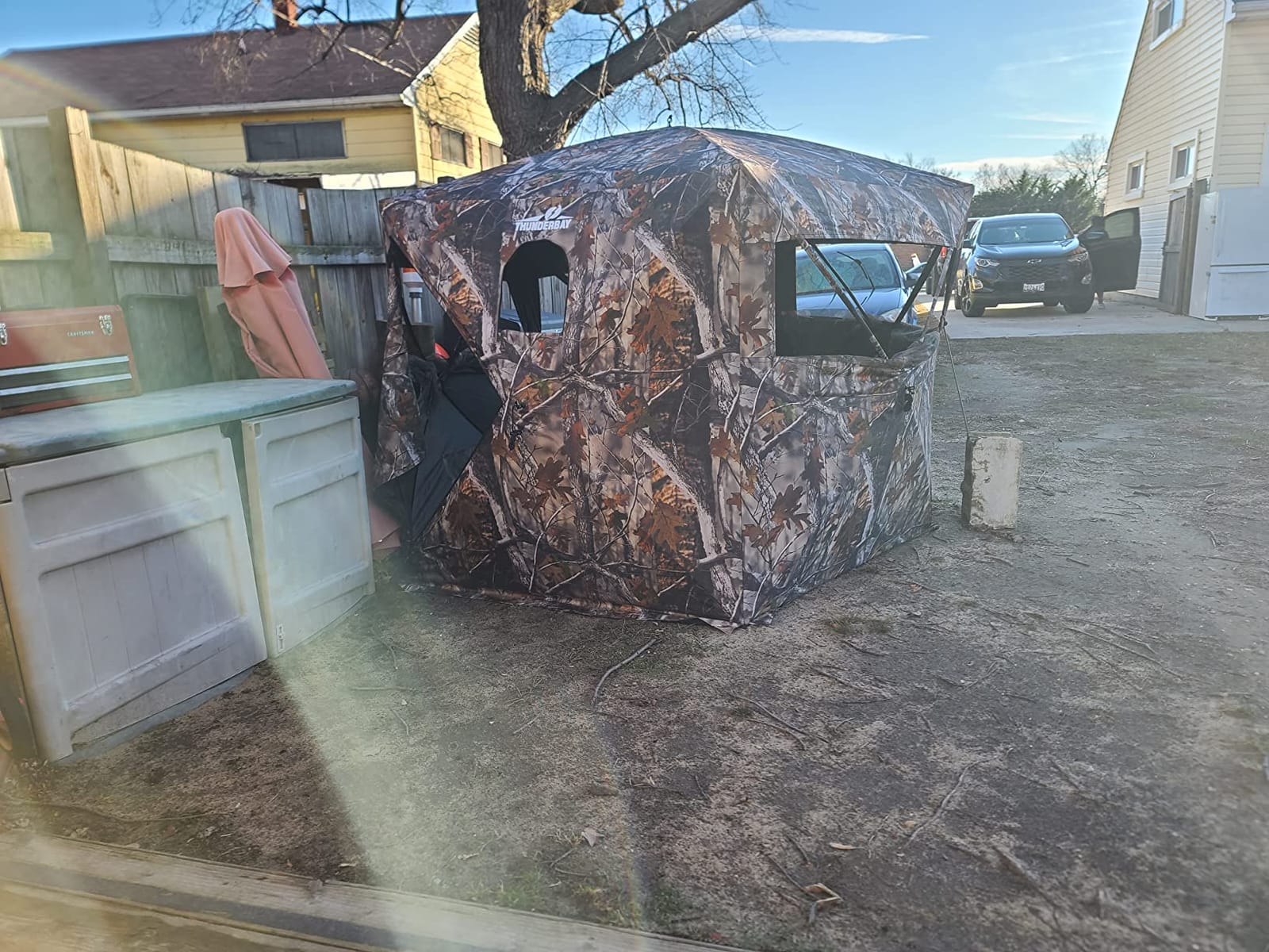 THUNDERBAY Gobbler Lodge 5-Side Hunting Blind, 4 Person Ground Blind for Deer Hunting, 300D Oxford Fabric Deer Blind, JX Hardwood Camo Pattern customer photo 2