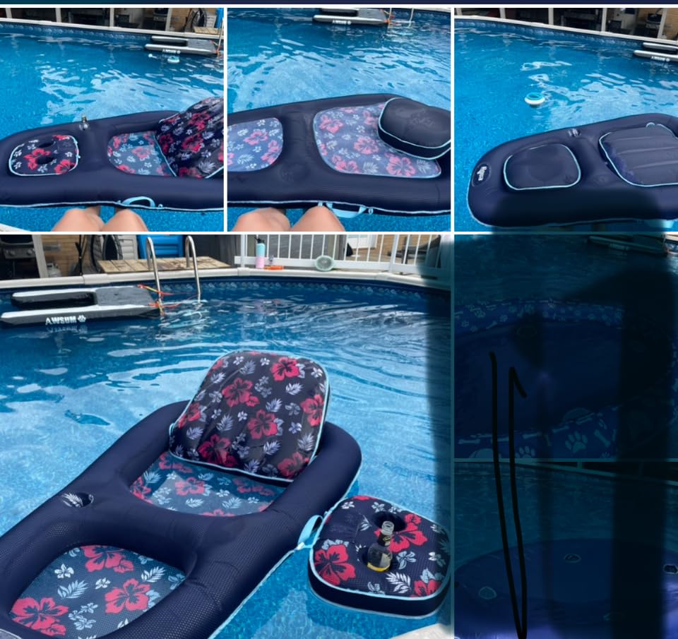 Aqua Campania Ultimate 2-in-1 Pool Float Lounge - Extra Large - Inflatable Pool Floats for Adults with Adjustable Backrest & Cupholder Caddy customer photo 2