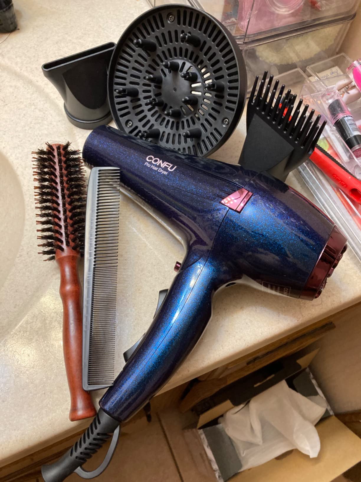 CONFU Hair Dryer Pro, Professional Ionic Salon Blow Dryer with Diffuser for Women and Men, 5X Fast Drying, Powerful and Quiet Hair Blow Dryer customer photo 1