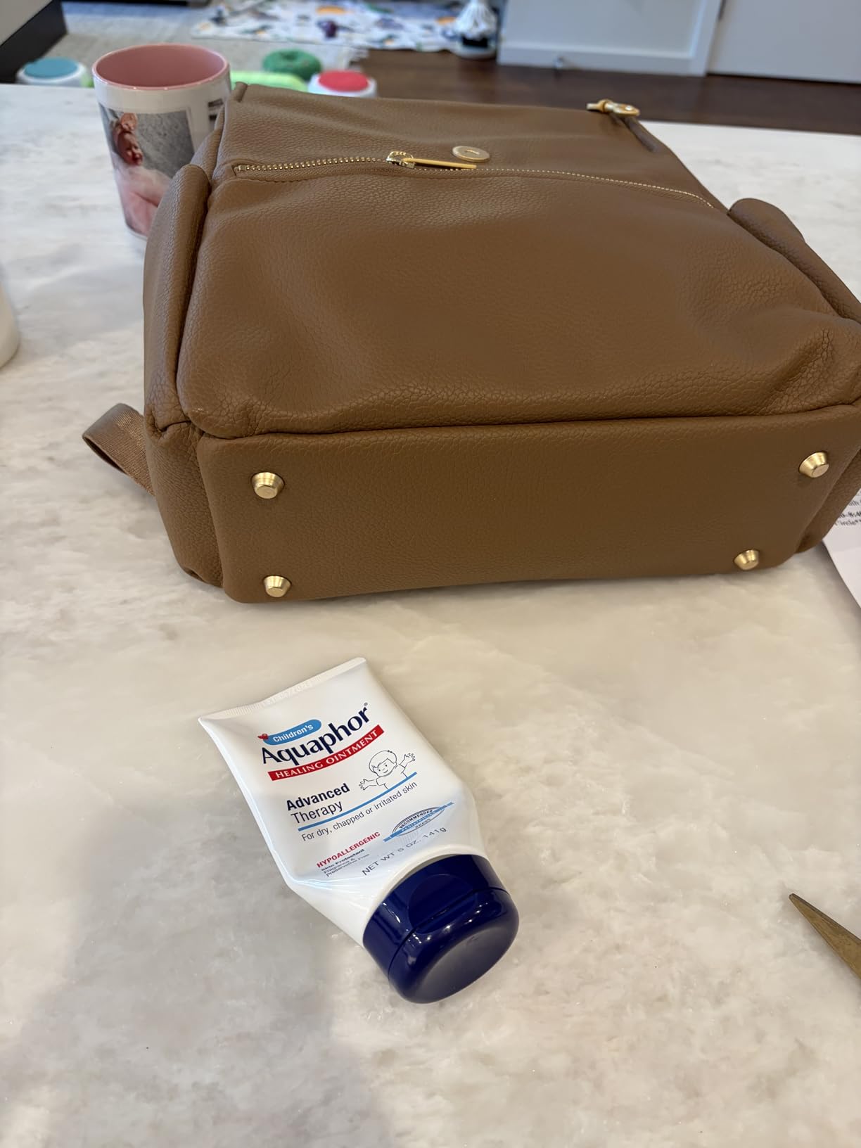 Freshly Picked Mini Diaper Bag II Backpack - Premium Vegan Leather Small Baby Bag without Changing Pad, Compact, Lightweight & Stylish for Moms On-the-Go, Cognac customer photo 2