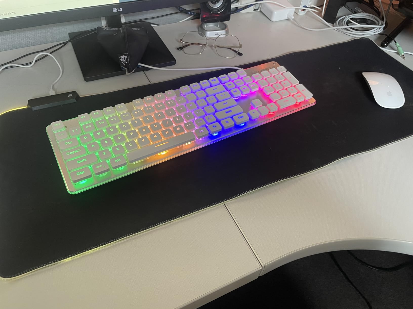 Large RGB Gaming Mouse Pad -15 Light Modes Touch Control Extended Soft Computer Keyboard Mat Non-Slip Rubber Base for Gamer Esports Pros 31.5X11.8(RGB) customer photo 1