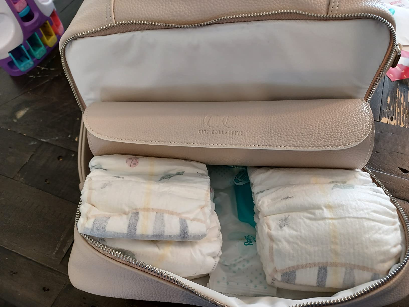 Citi Collective Journey Pearl Vegan Leather Diaper Bag Backpack | Elegant, Multifunctional, Travel Diaper Bag with Changing Pad, Stroller Straps & Insulated Bottle Pockets. customer photo 2