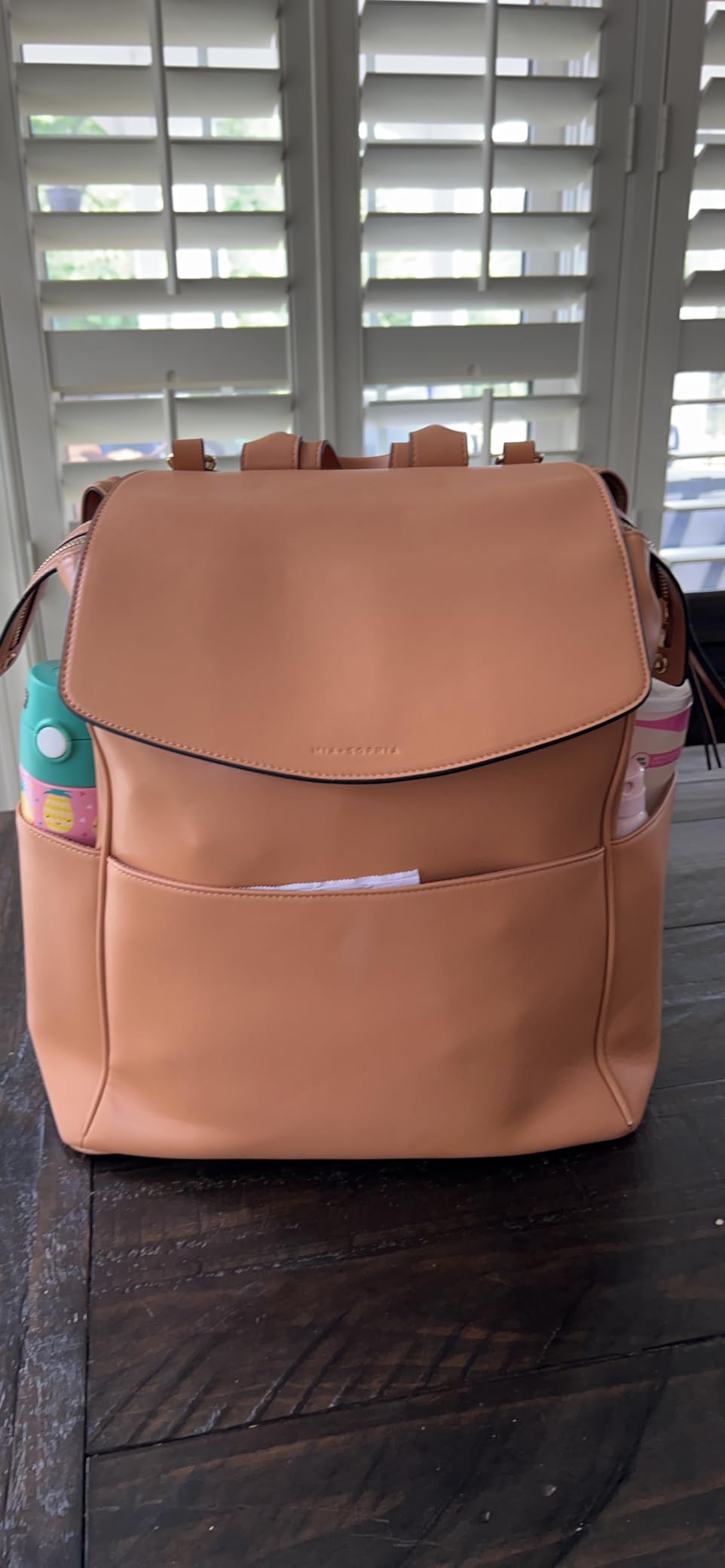 MIA + SOPHIA Leather Diaper Bag Backpack with USB Charging Port, Brown Olivia customer photo 2