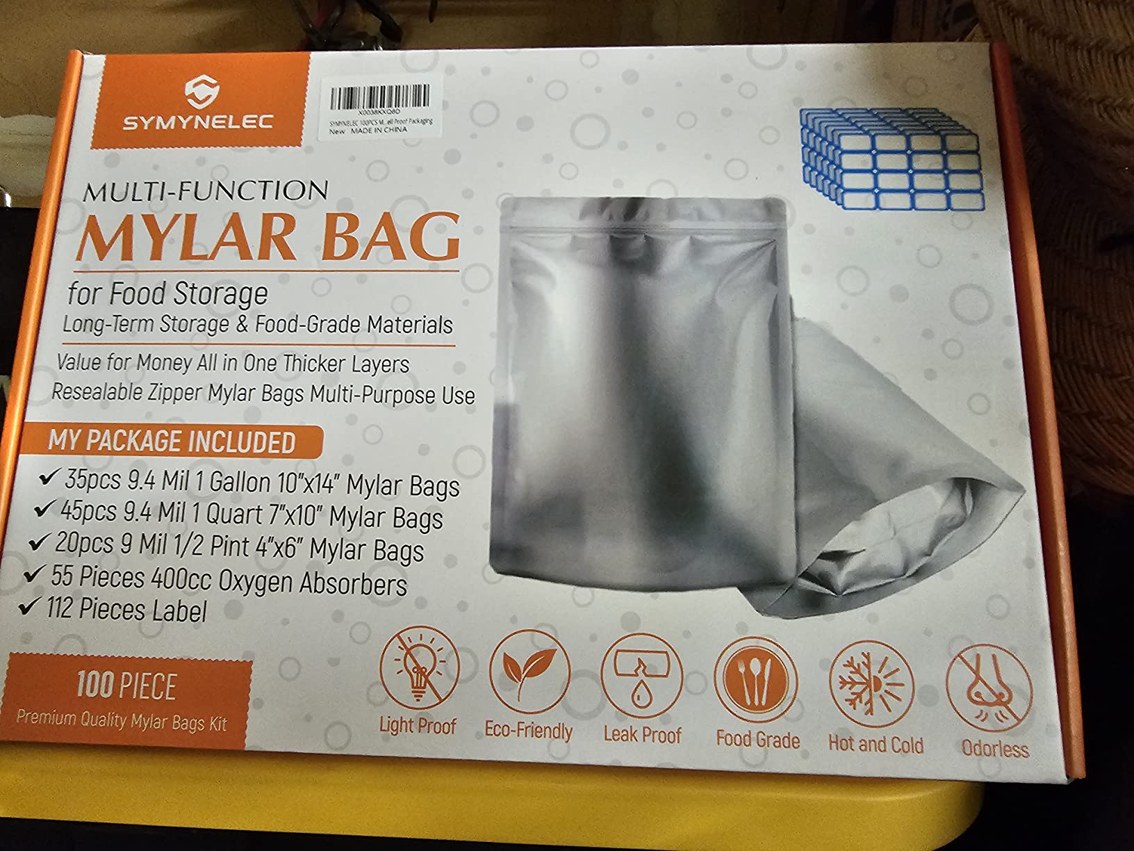 SYMYNELEC 100-Pack Mylar Bags with 400cc Oxygen Absorbers for Food Storage | 11.8 Mil Heavy Duty, 3 Sizes (1 Gallon, 1 Quart, 1/2 Pint), Stand-up Zipper, Resealable, Heat Sealable, Airtight, Smell Proof customer photo 2
