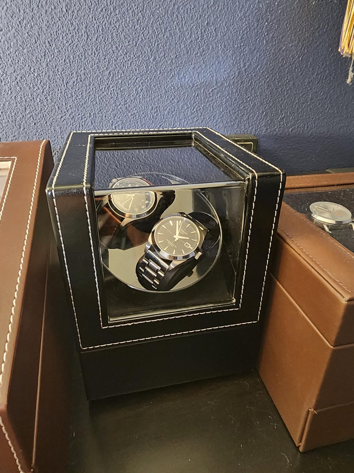 Mcbazel Watch Winder for Automatic Watches, Double Automatic Watch Winder Box with Quiet Japan-made Motor, 2 Slots (Black PU Leather) customer photo 2