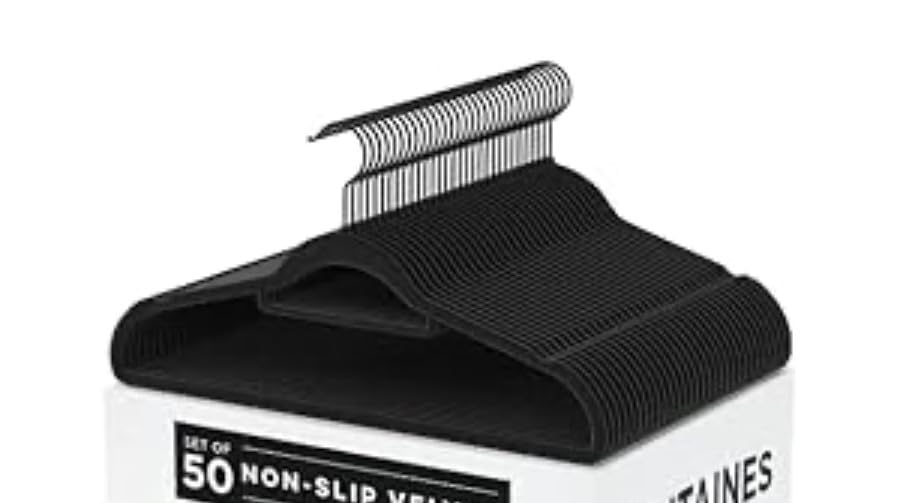 Fontaines Luxury Black Velvet Felt Non Slip Clothes Hangers 50 Pack - Ultra Slim & Space Saving - Heavy Duty Swivel Hook for Clothing, Suit, Top, Tie, Shirt, Skirt & Pant Organization customer photo 2