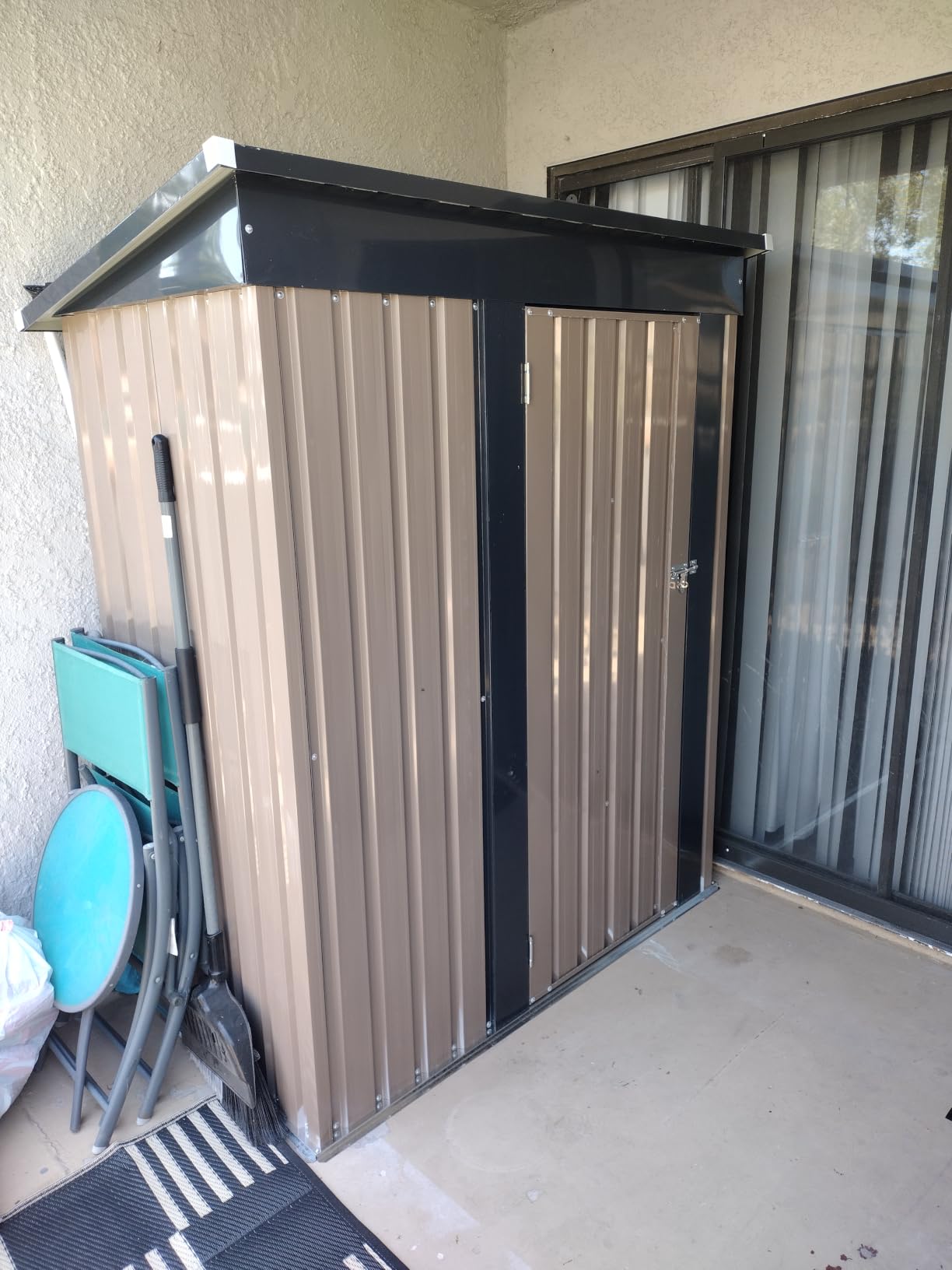 Patiowell 5x3 FT Outdoor Storage Shed, Brown | Tool Shed, Sloping Roof, Lockable Door, Metal Shed for Backyard Garden Patio Lawn customer photo 1