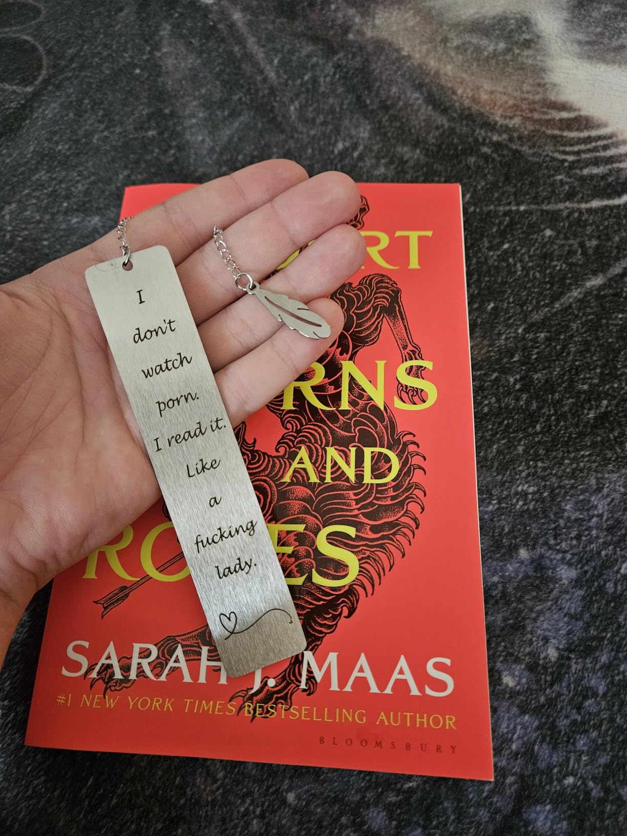 Metal Bookmark Gift, Engraved Stainless Steel Leaf Pendant Book Mark | Engraved 'I don't watch porn. I read it like a fking lady',Exquisite Gift Box,For Women Friends Teacher Classmate Book Lovers customer photo 1