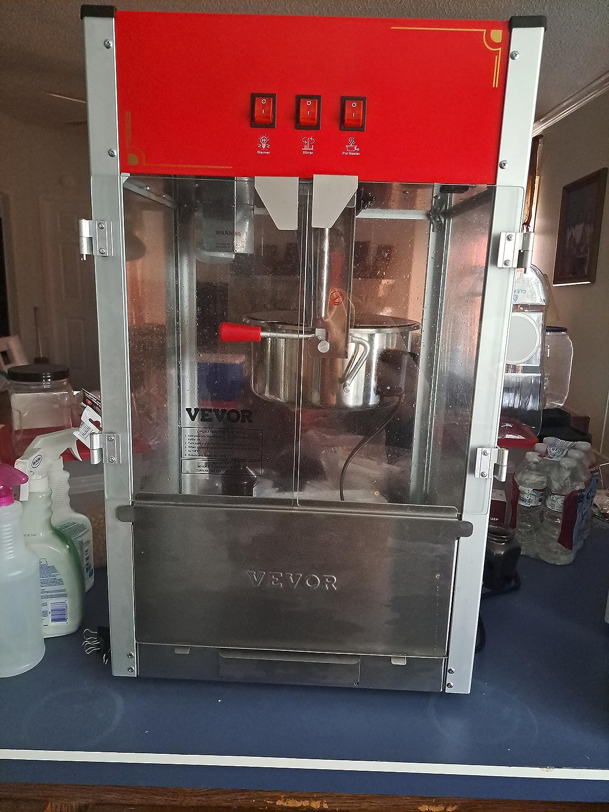 VEVOR Commercial Popcorn Machine, 12 Oz Kettle, 1440 W Countertop Popcorn Maker for 80 Cups per Batch, Theater Style Popper with 3-Switch Control Steel Frame Tempered Glass Doors 1 Scoop 2 Spoons, Red customer photo 1