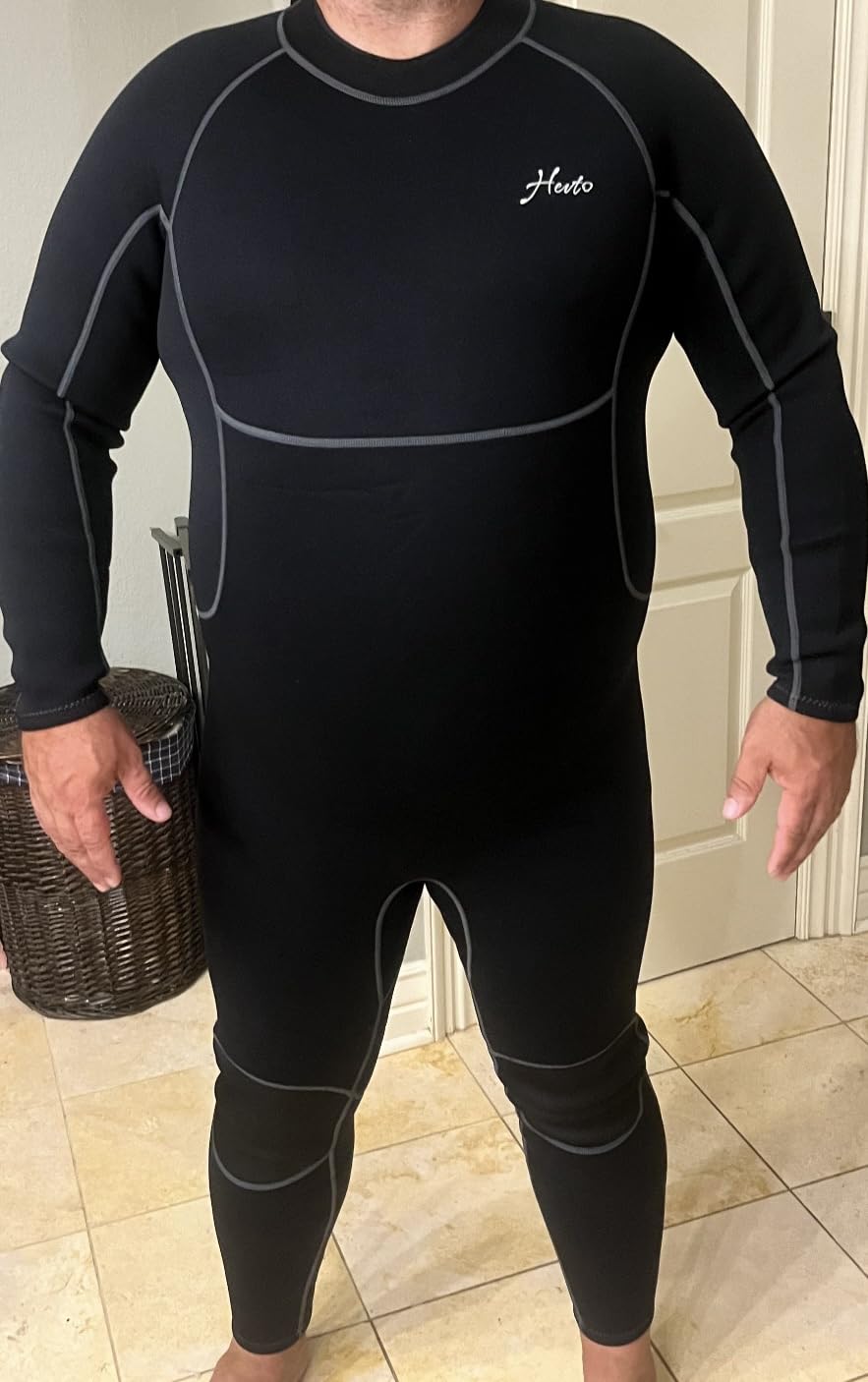 Hevto Men Wetsuit 3/2mm Neoprene Back Zipper for Surfing Diving | Snug Fit Core Warmth and Flexible Movement Wet Suit for Cold Water Swimming Snorkeling Kayaking Paddle Boarding customer photo 1
