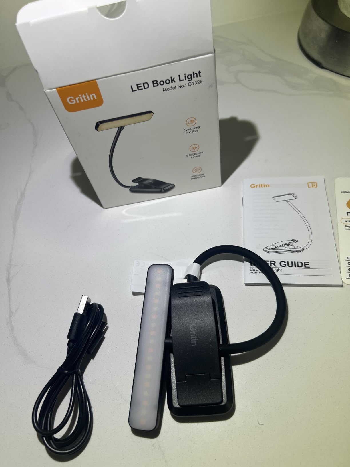 Gritin 19 LED Rechargeable Book Light for Reading in Bed | Eye Caring 3 Color Temps, Stepless Dimming, Memory Function, 90 Hrs Runtime Clip on Light for Book Lovers customer photo 2