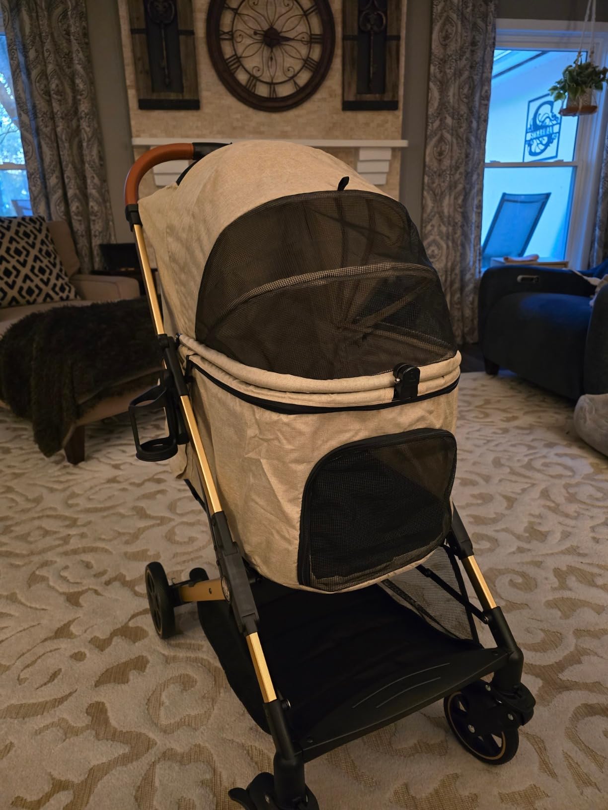 Medium Dog Stroller, Kenyone Pet Stroller for Medium Dogs Up to 55lbs, Lightweight Aluminum Frame, One Click Folding, Large Cat Stroller with No Zip Entry, Detachable Mesh, Multiple Pockets customer photo 1