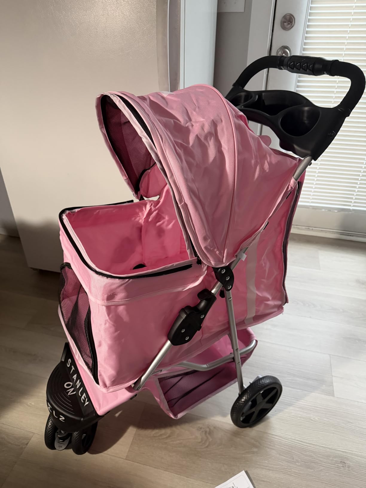 MoNiBloom Pet Stroller for Small/Medium Dogs and Cats up to 33 lbs, Black | Foldable Dog Stroller 3 Wheels Pet Strolling Cart w/ Storage Basket Cup Holder, Breathable and Visible Mesh for All-Season customer photo 2