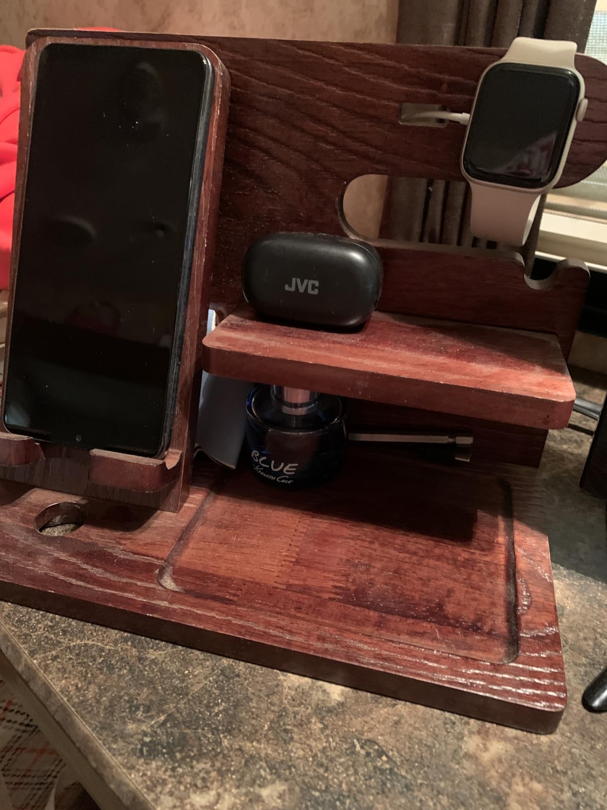 VEIYAILU Gifts for Men Women Brother Boss Boyfriend Him Nightstand Organizer - Wood Phone Docking Station (Dark Brown) customer photo 1