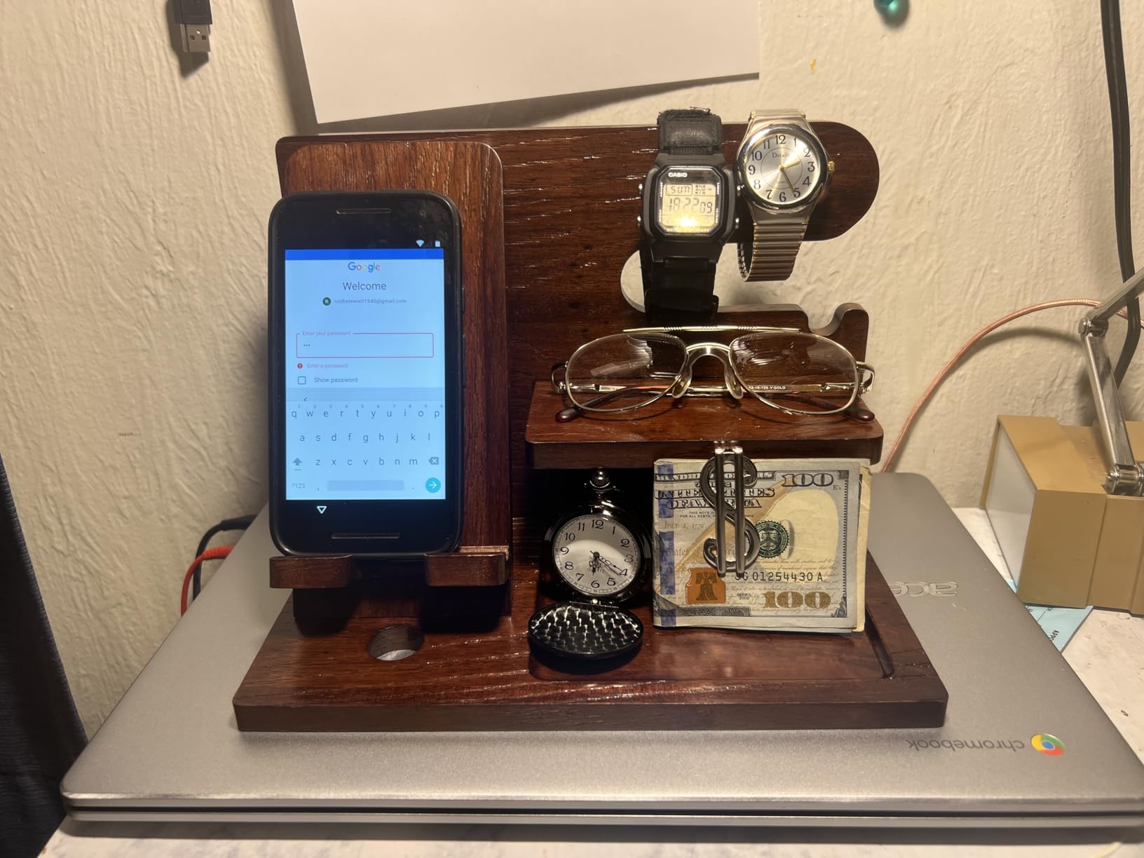 VEIYAILU Gifts for Men Women Brother Boss Boyfriend Him Nightstand Organizer - Wood Phone Docking Station (Dark Brown) customer photo 2