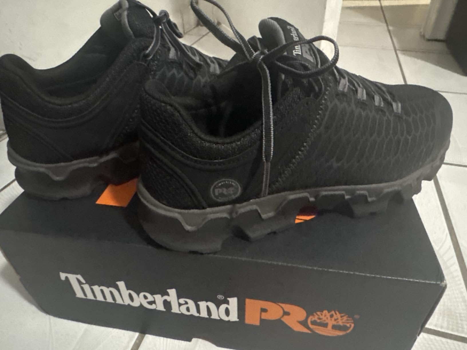 Timberland PRO Men's Powertrain Sport Alloy Safety Toe Industrial Athletic Work Shoe, Black/Orange-2024 New, 8.5 customer photo 1