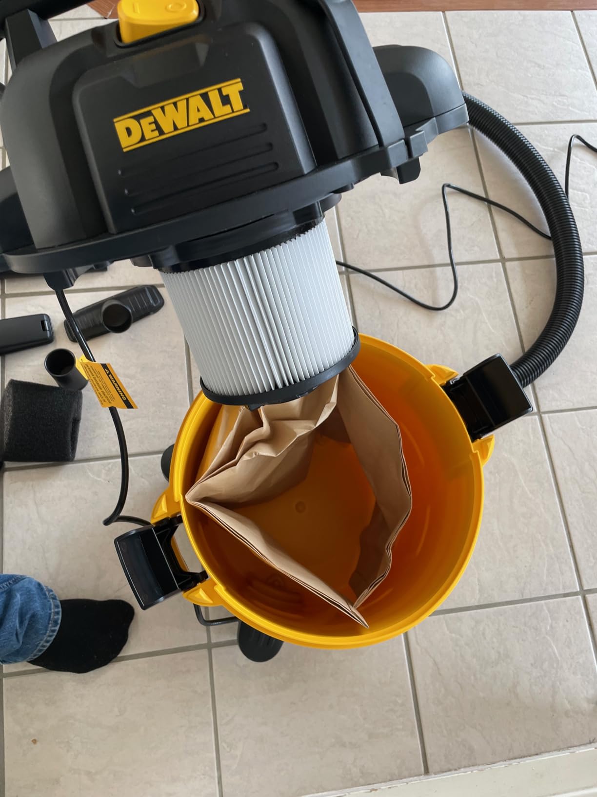 DEWALT Shop Vacuum 6 Gallon 4HP Poly Wet Dry Vacuum Ultimate Cleaning Solution for Construction Workshop Environments for Jobsite Garage Home W/Inflation Kit, Yellow, DXV06PL customer photo 1