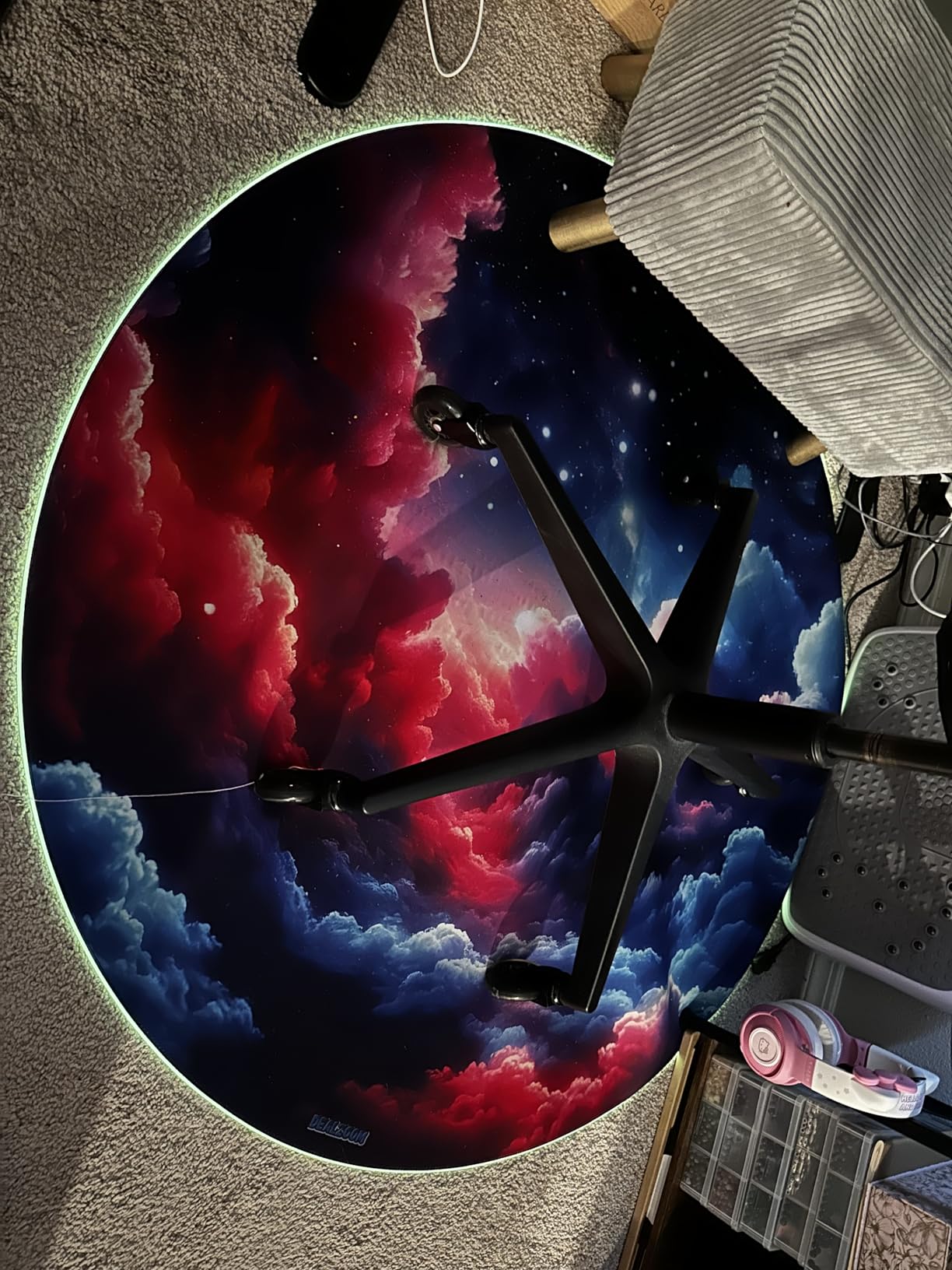 Gaming Chair Mat for Hardwood Floor Circle RGB Gaming Lights (Galaxy 47