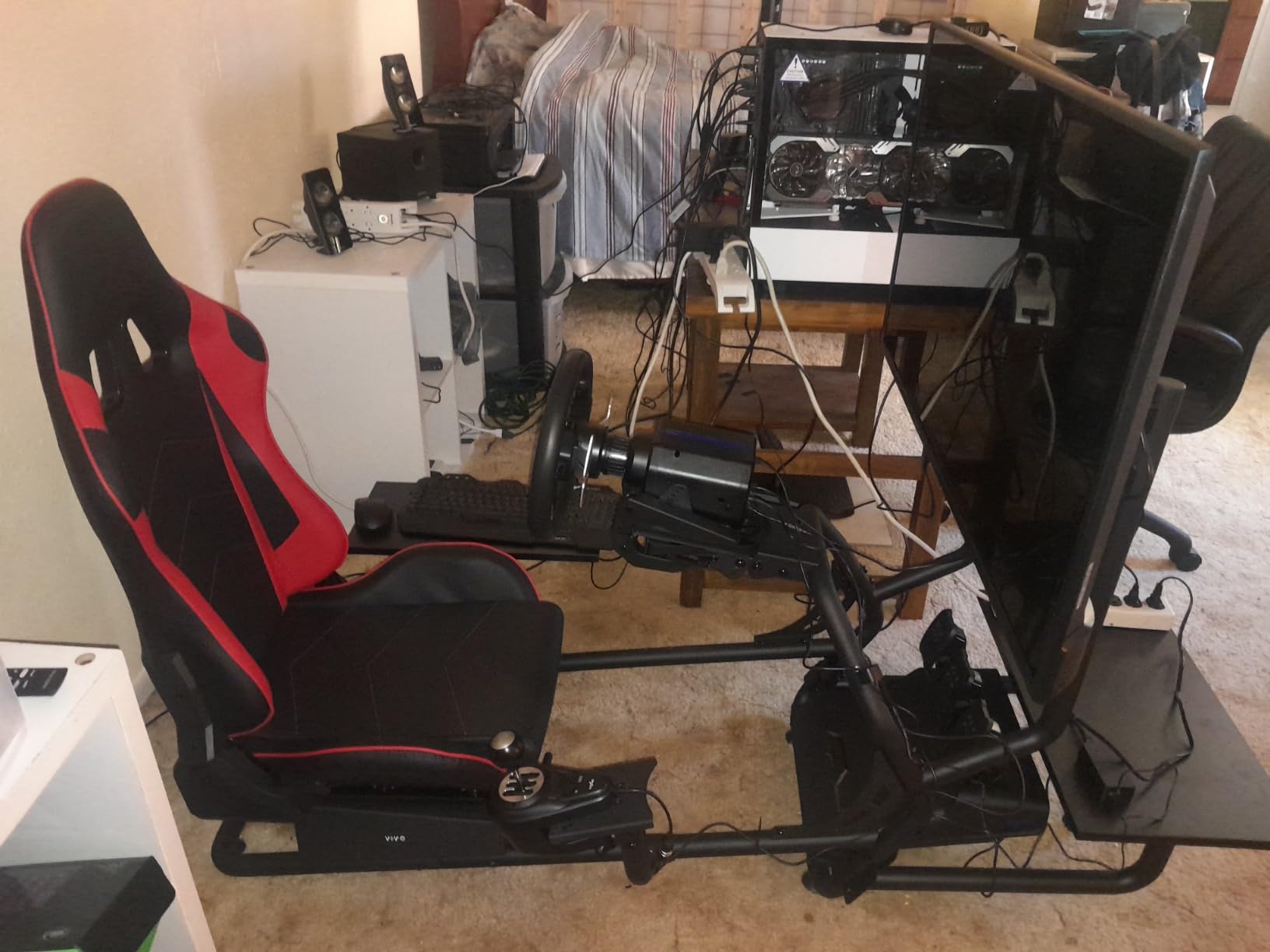 VIVO Premium Racing Simulator Cockpit with TV Mount and Shelf Kit, Wheel Stand, Gear Mount, Fits Logitech, Thrustmaster, Fanatec, Compatible with Xbox One, Playstation, VESA 400x400, STAND-KIT-RACE1BS customer photo 2