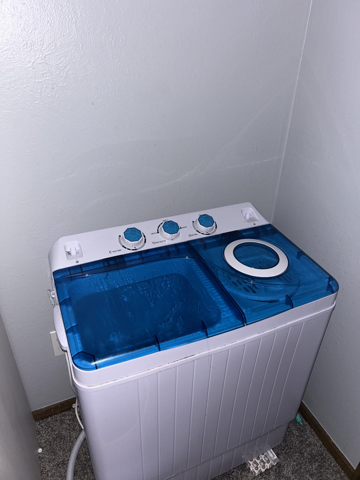 COSTWAY Portable Washing Machine, Twin Tub 26lbs Capacity Laundry, 18lbs Washer and 8lbs Spinner Combo with Timer Knobs, Built-in Drain Pump, Compact Washer for Home Dorm Apartment (Grey+White) customer photo 1