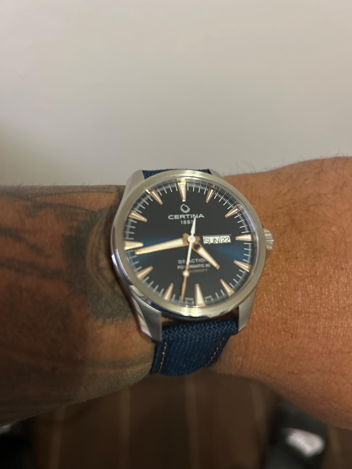 Certina, Mens, DS Action Day-Date Powermatic 80, Stainless Steel, Swiss Automatic, Watch, Blue, Plastic, 20, (C0324301804101) customer photo 2