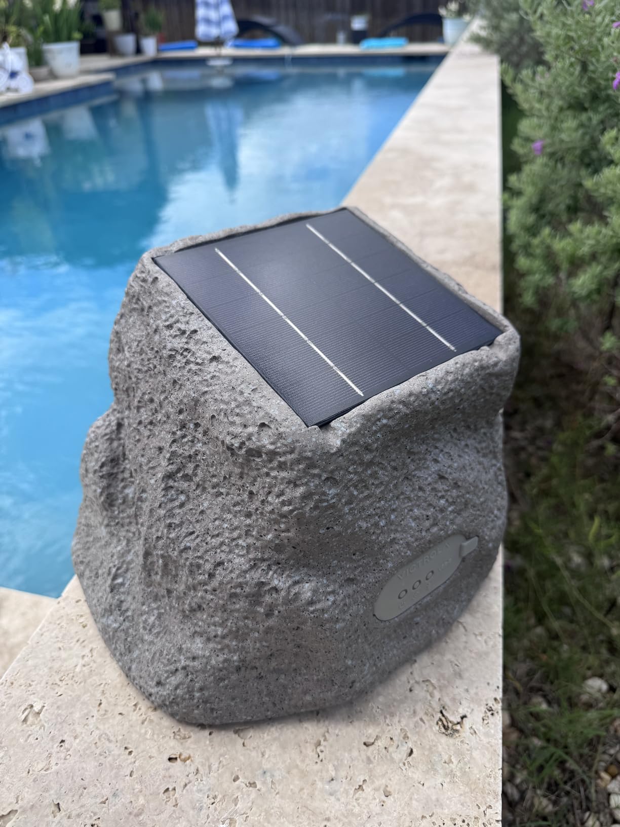 Victrola Rock Speaker Connect - Outdoor Bluetooth Solar Speaker - Sand | Rock-shaped outdoor speaker, Bluetooth 5.3, solar and USB-C charge, 22-hr battery, link up to 20, IP65 customer photo 2