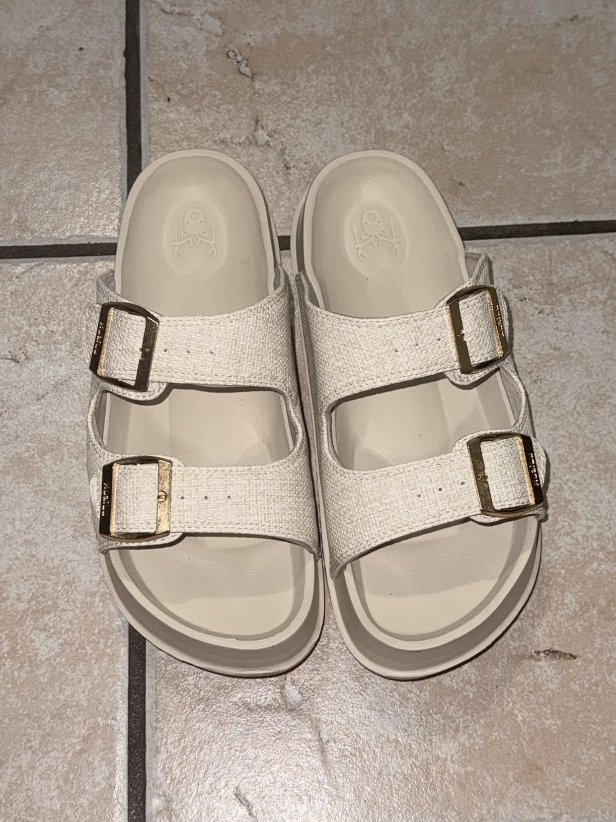 Womens Sandals with Arch Support Comfortable Orthopedic Cushion Recovery Slides Summer Fashion Leather Double Buckle Casual Slip On Plantar Fasciitis Shoes for Indoor & Outdoor customer photo 1