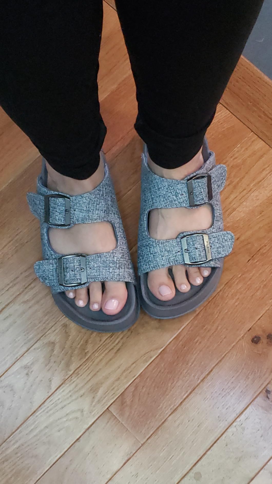 Womens Sandals with Arch Support Comfortable Orthopedic Cushion Recovery Slides Summer Fashion Leather Double Buckle Casual Slip On Plantar Fasciitis Shoes for Indoor & Outdoor customer photo 2